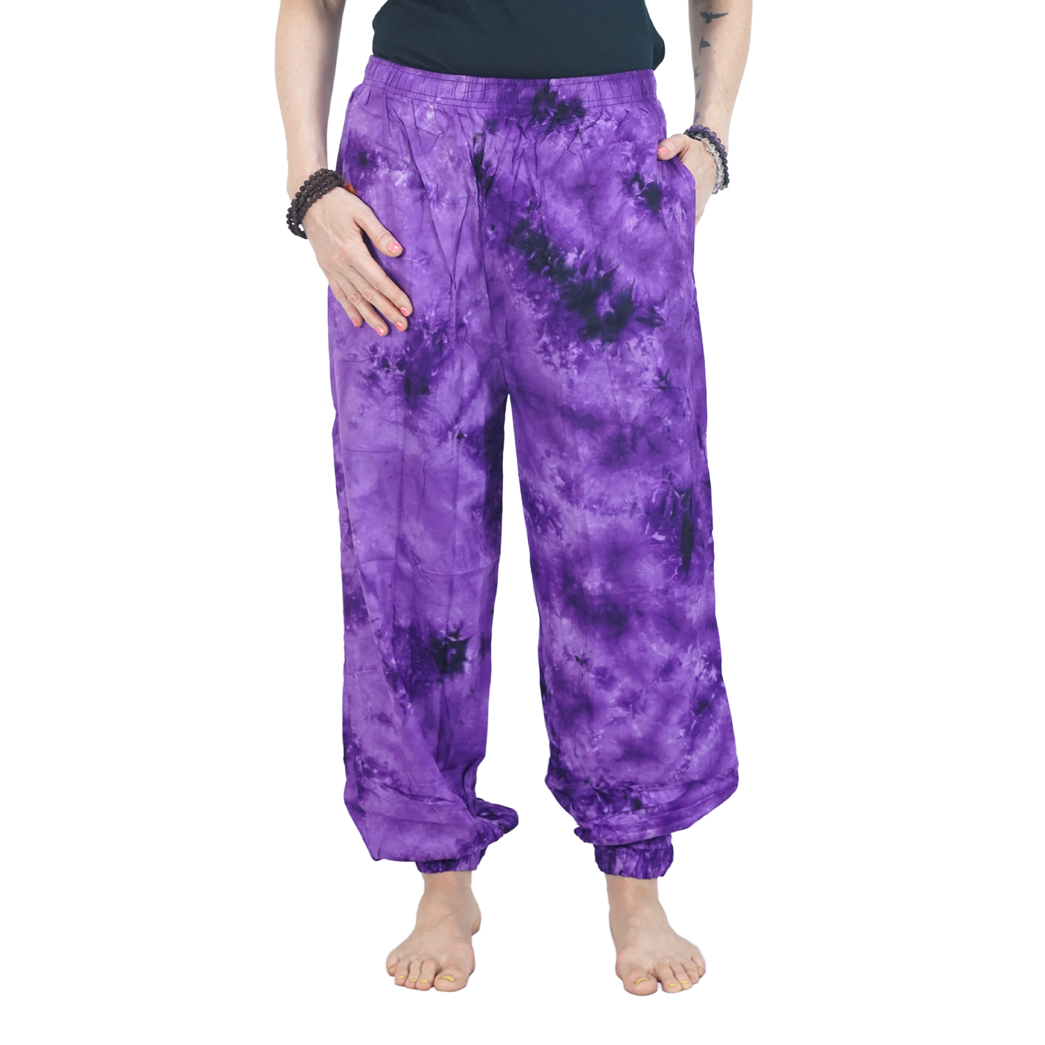 Purple Tye Dye Harem Pants Rayon Straight