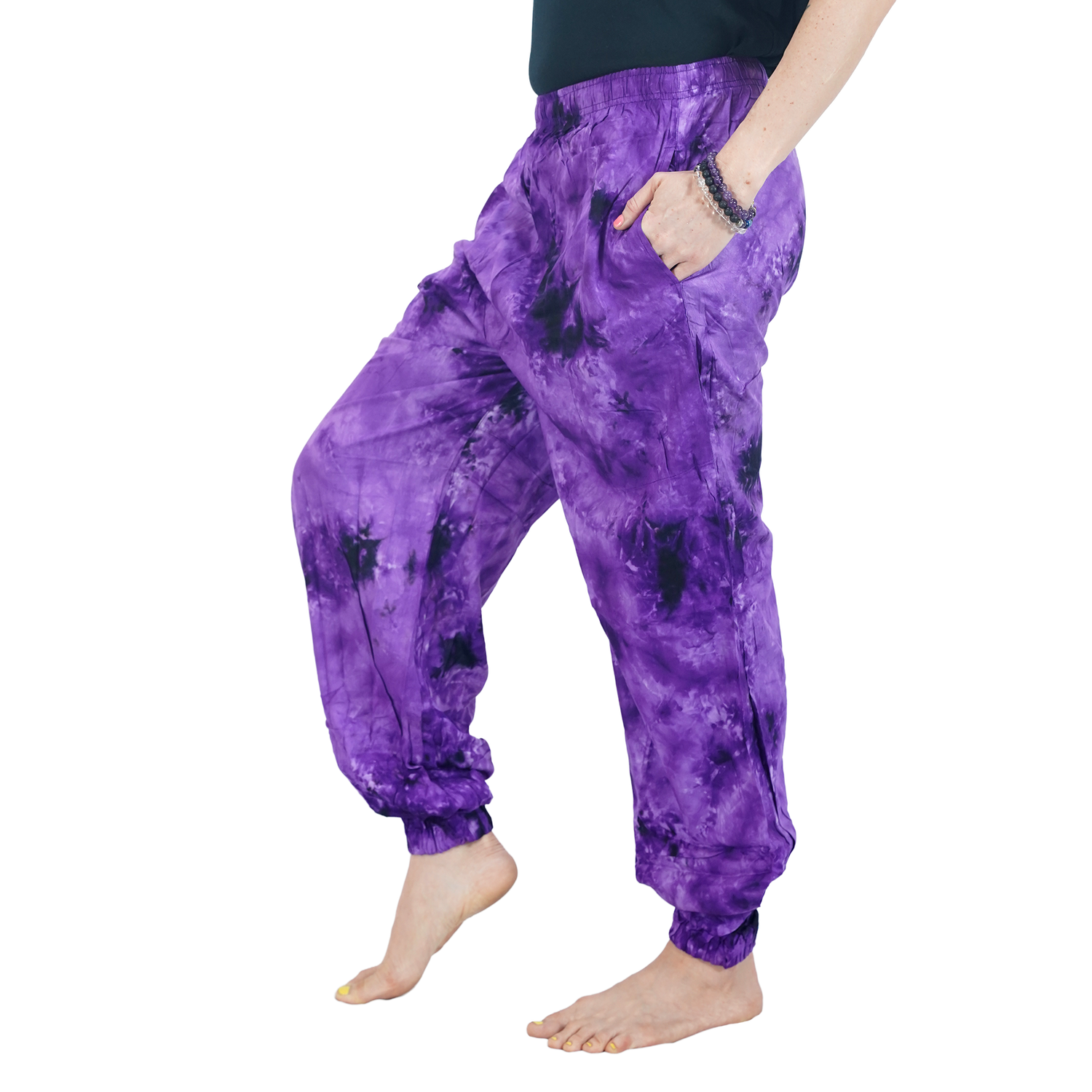 Purple Tye Dye Harem Pants Rayon Straight