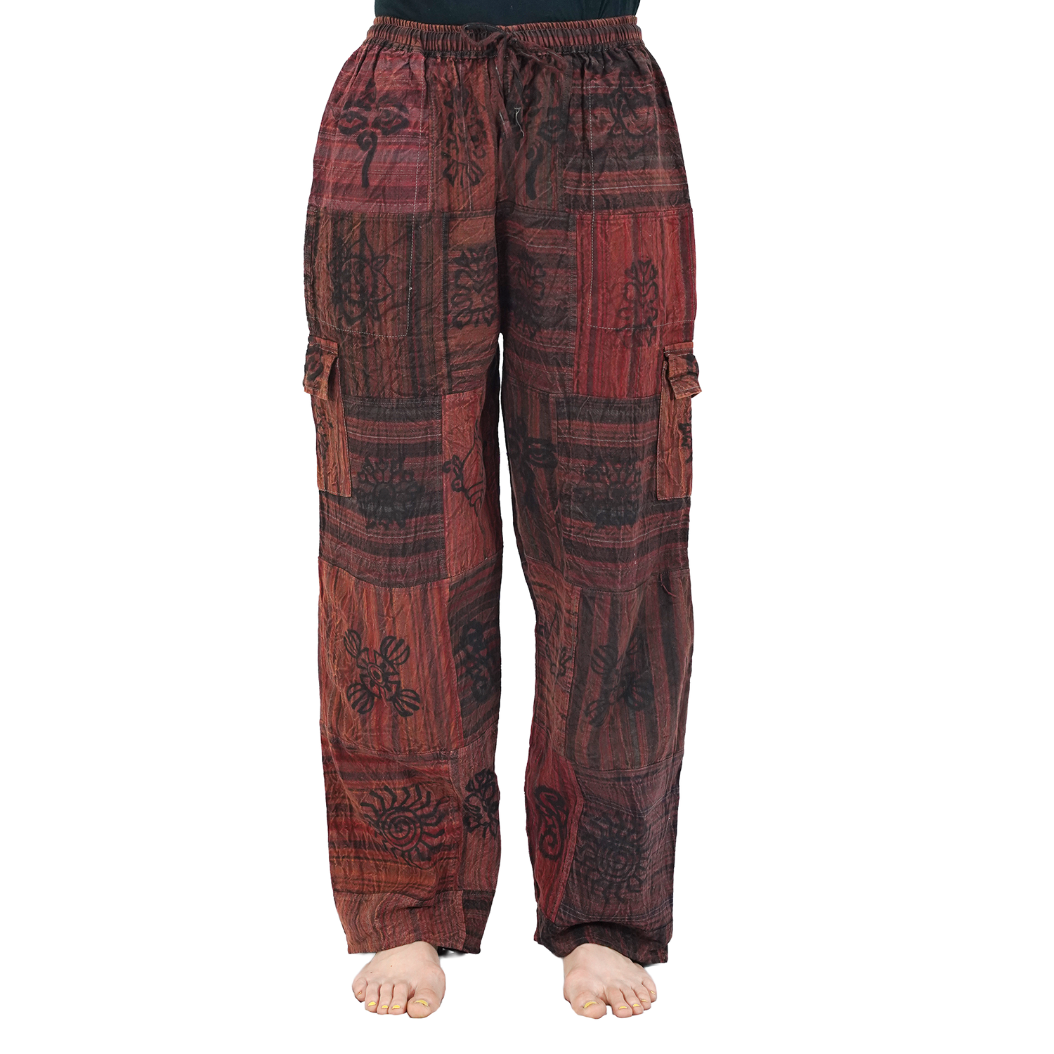 Brownish Red Black Premium Patchwork Pyjama Without Ankle Elastic