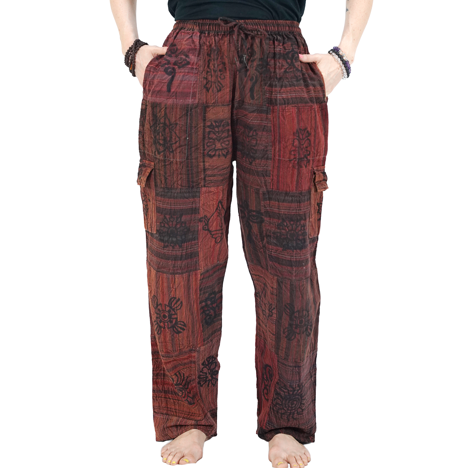 Brownish Red Black Premium Patchwork Pyjama Without Ankle Elastic