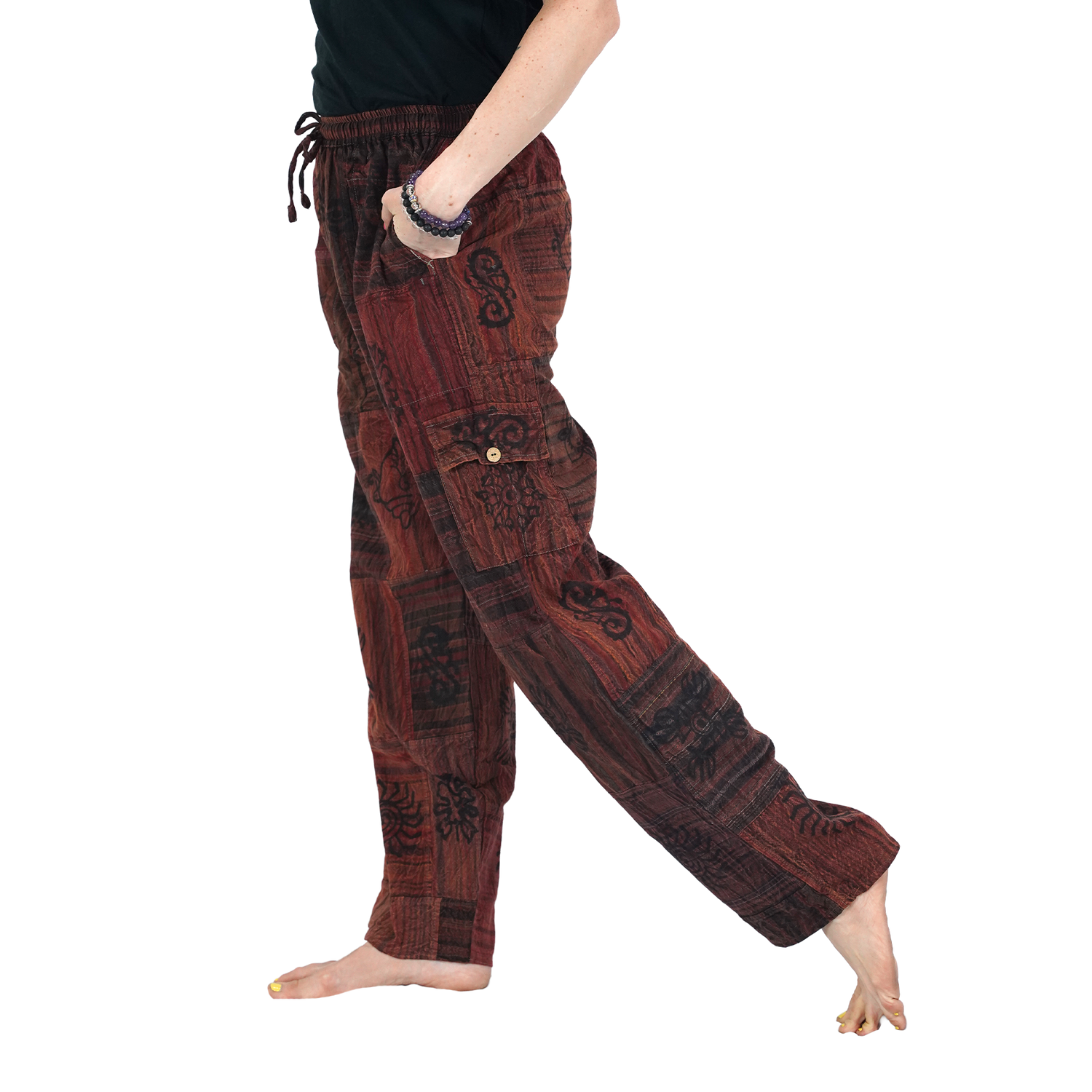 Brownish Red Black Premium Patchwork Pyjama Without Ankle Elastic