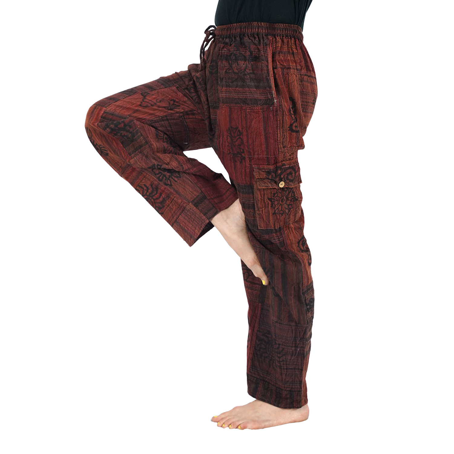 Brownish Red Black Premium Patchwork Pyjama Without Ankle Elastic