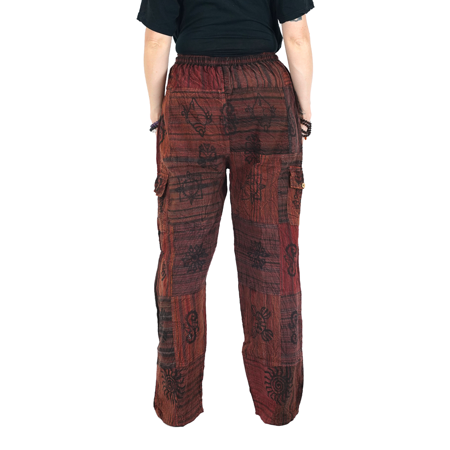 Brownish Red Black Premium Patchwork Pyjama Without Ankle Elastic