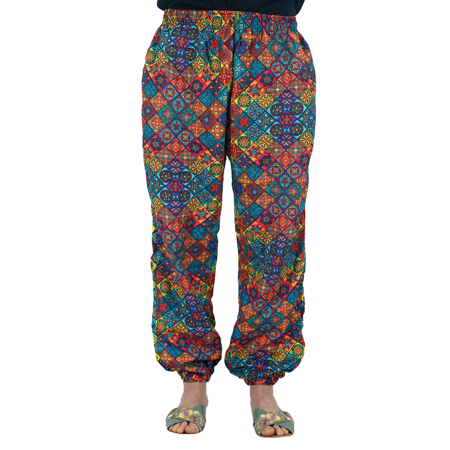 Red Blue Multi Square Digital Printed Baloon Straight Pant