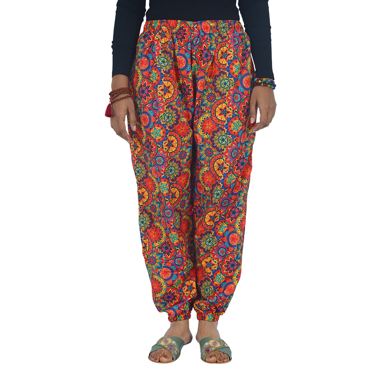 Red Floral Digital Printed Baloon Straight Pant