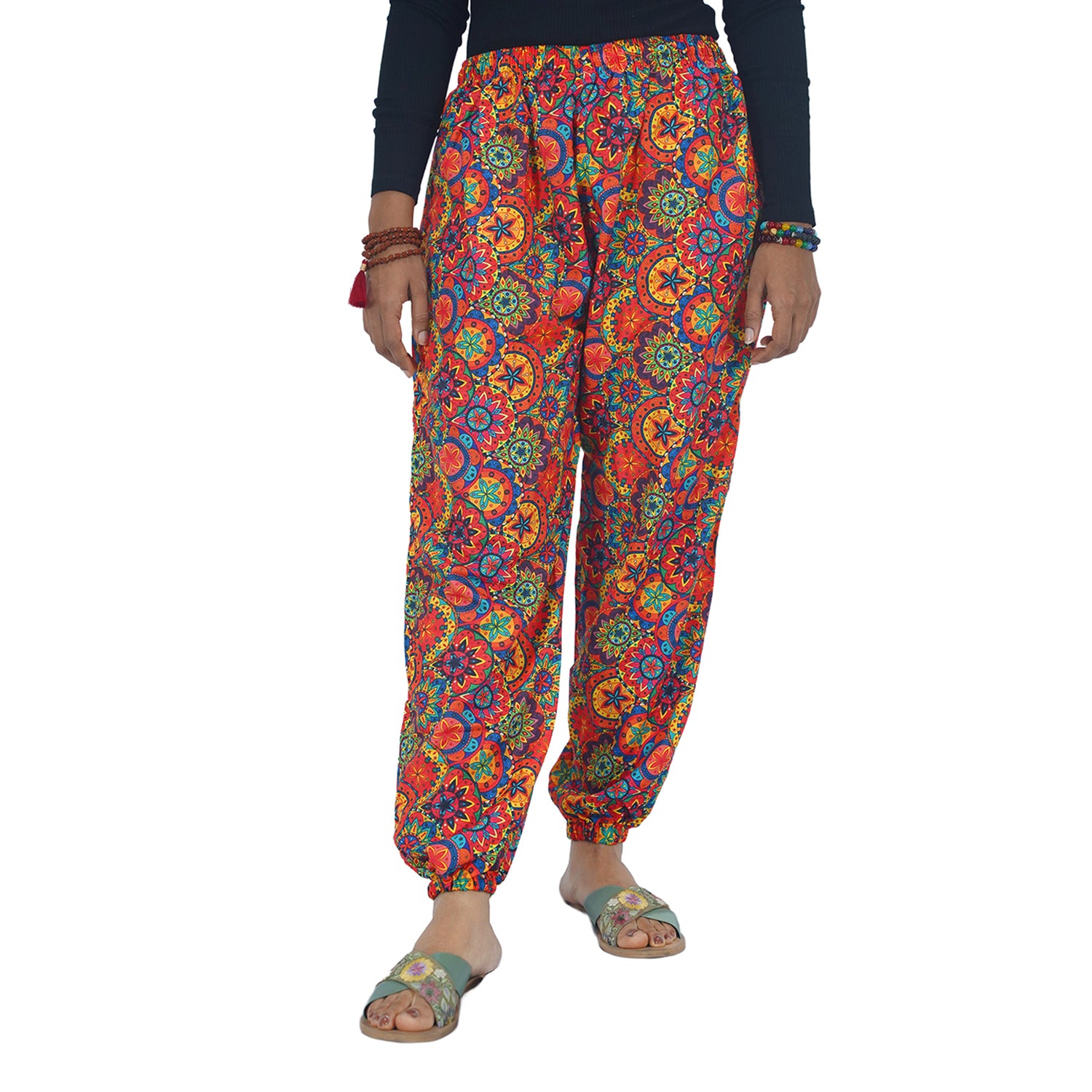 Red Floral Digital Printed Baloon Straight Pant