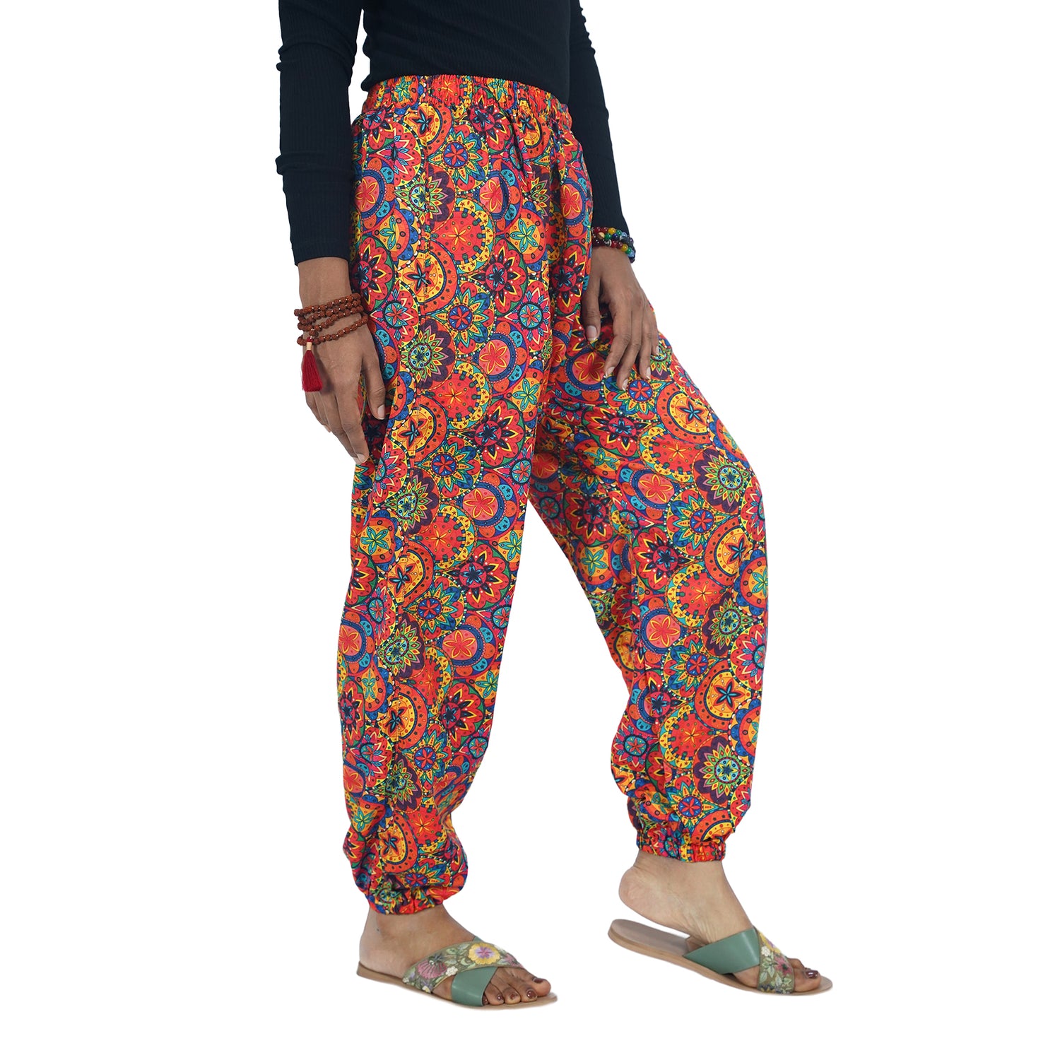 Red Floral Digital Printed Baloon Straight Pant