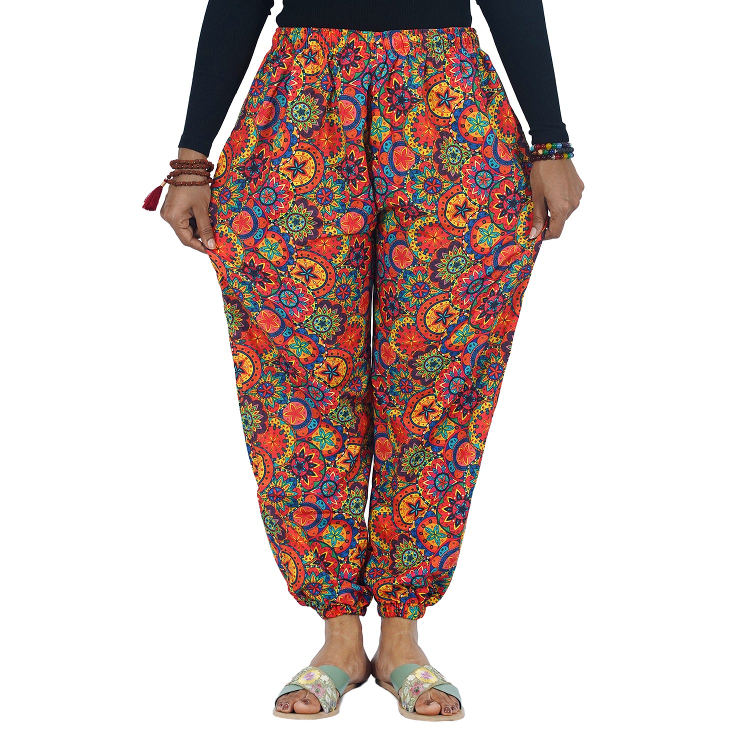 Red Floral Digital Printed Baloon Straight Pant