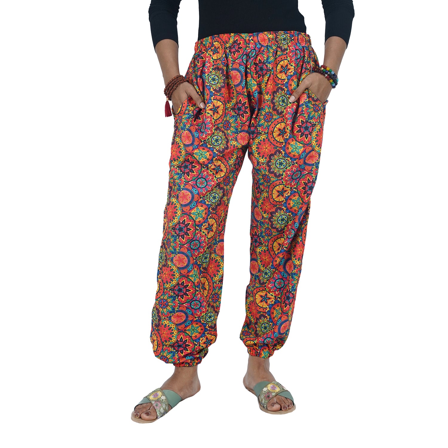 Red Floral Digital Printed Baloon Straight Pant