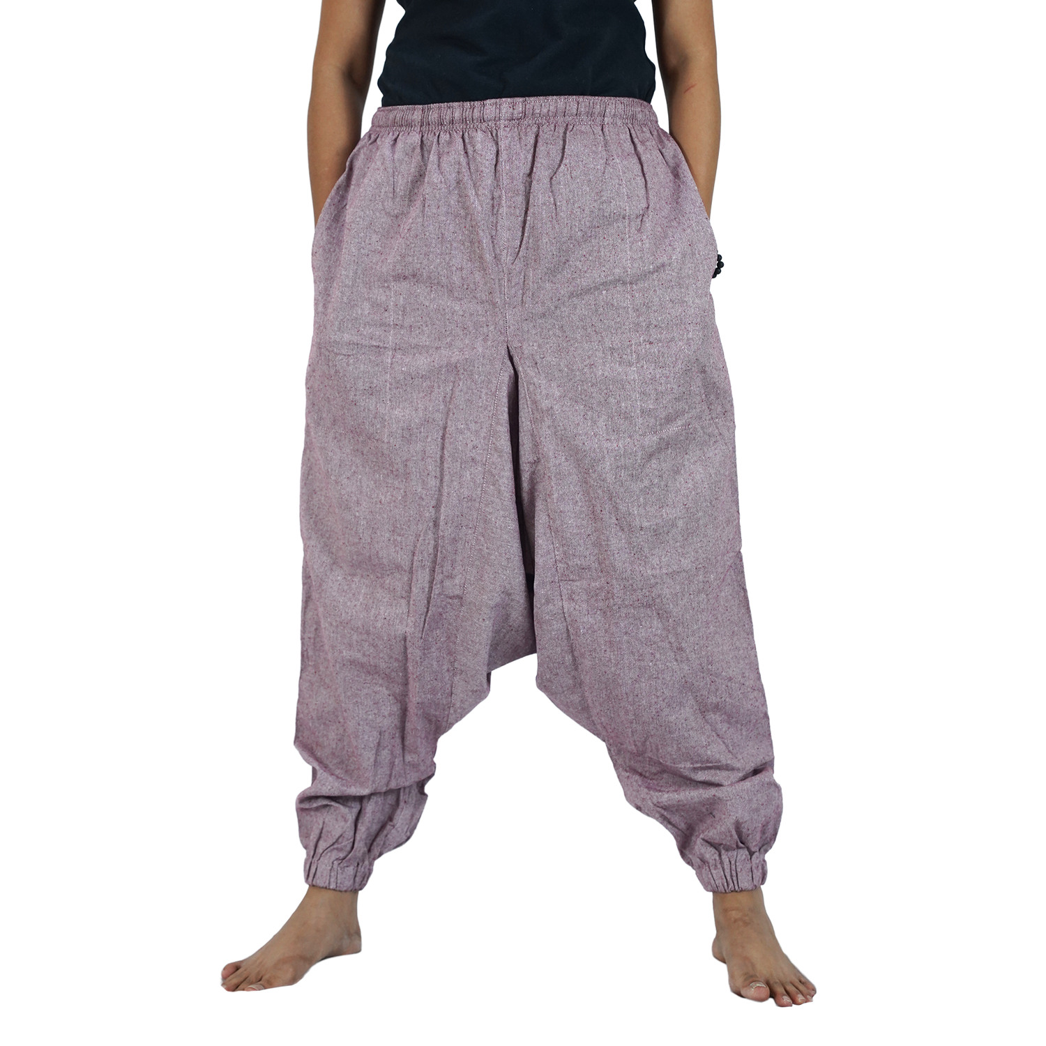 Reddish Brown Eco-Friendly Cotton Drop Crotch Regular Harem Pants