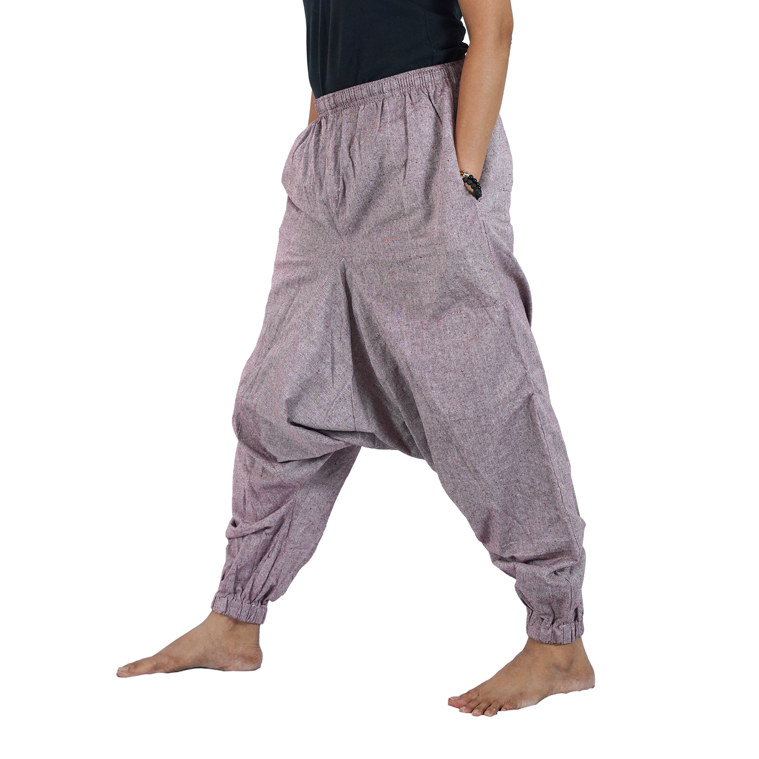 Reddish Brown Eco-Friendly Cotton Drop Crotch Regular Harem Pants