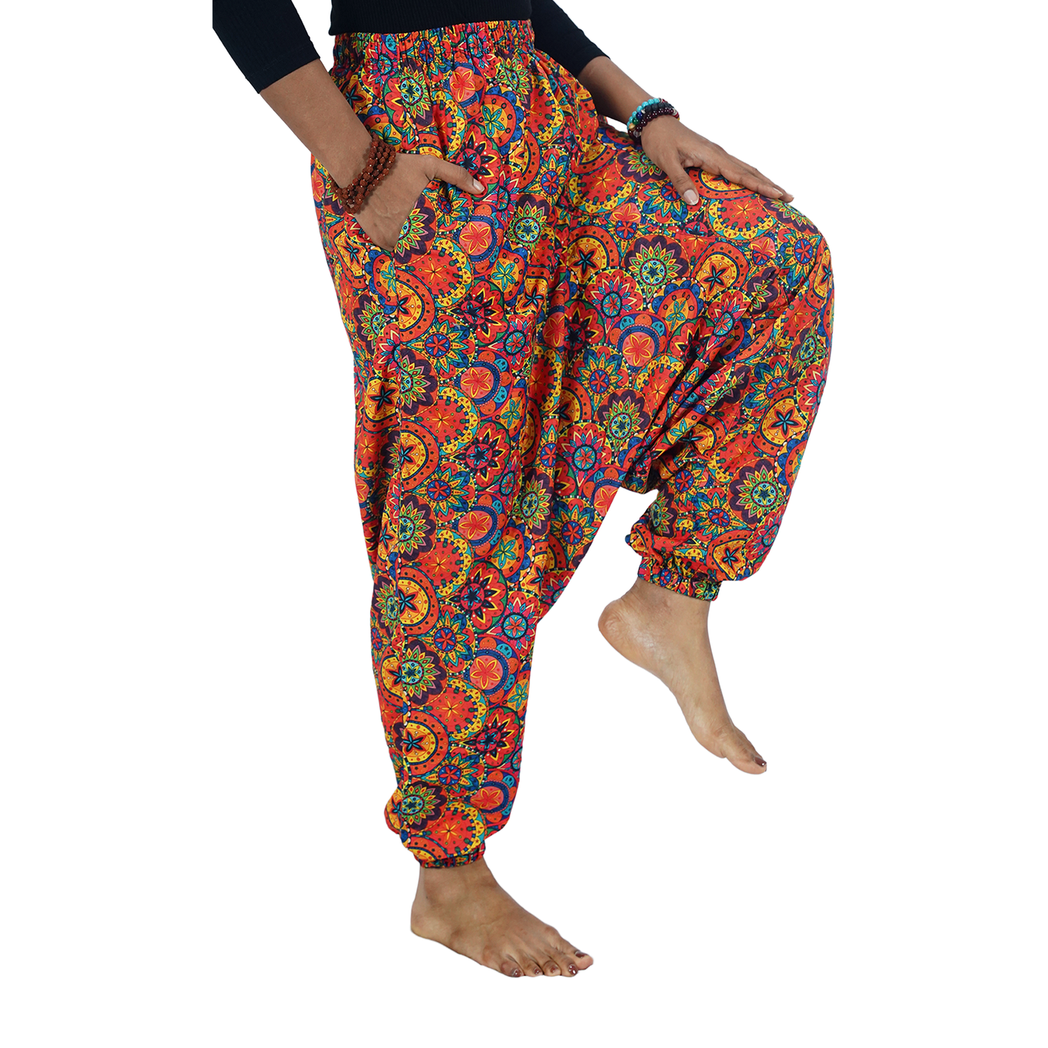 Red Floral Digital Printed Drop Crotch Pants Export Quality