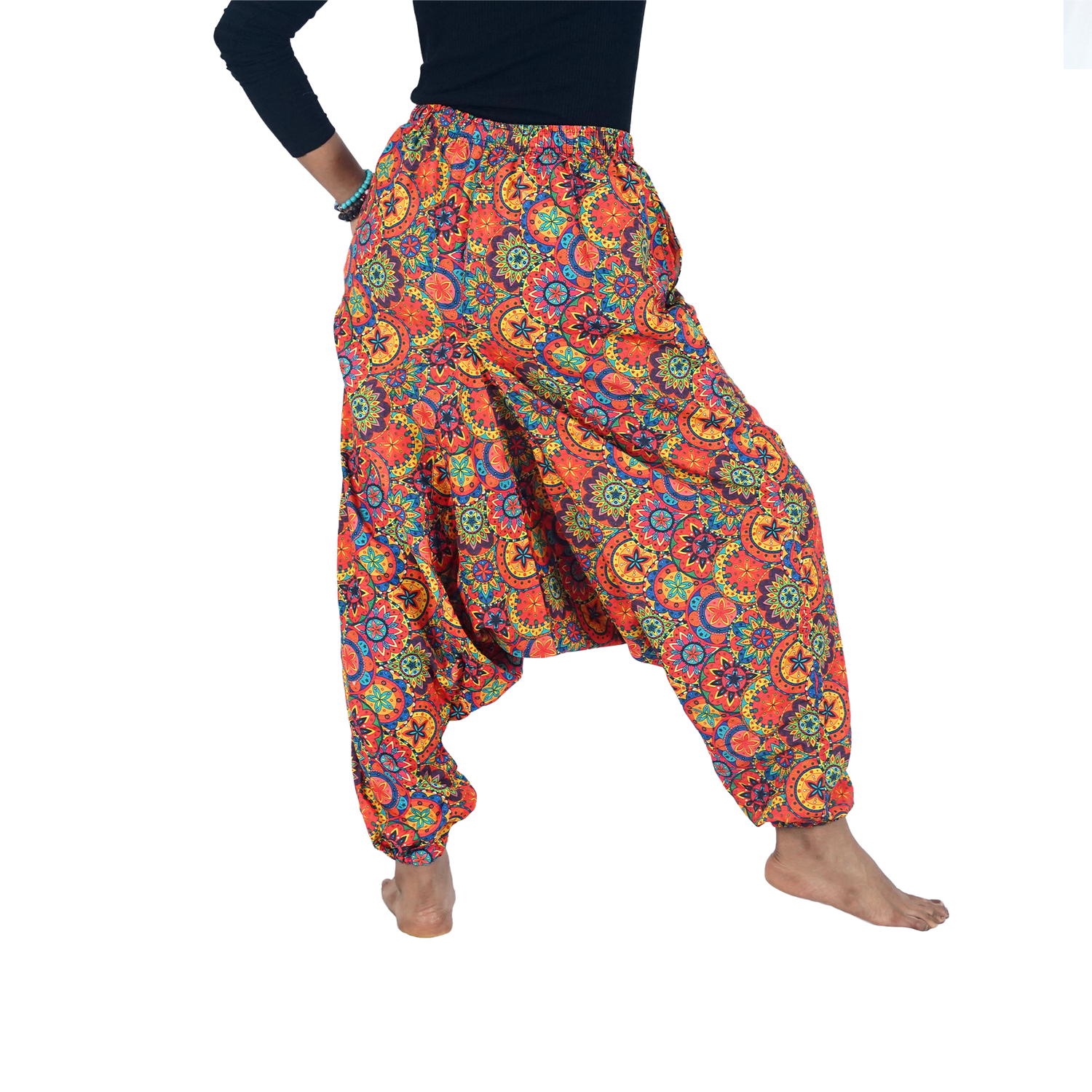Red Floral Digital Printed Drop Crotch Pants Export Quality