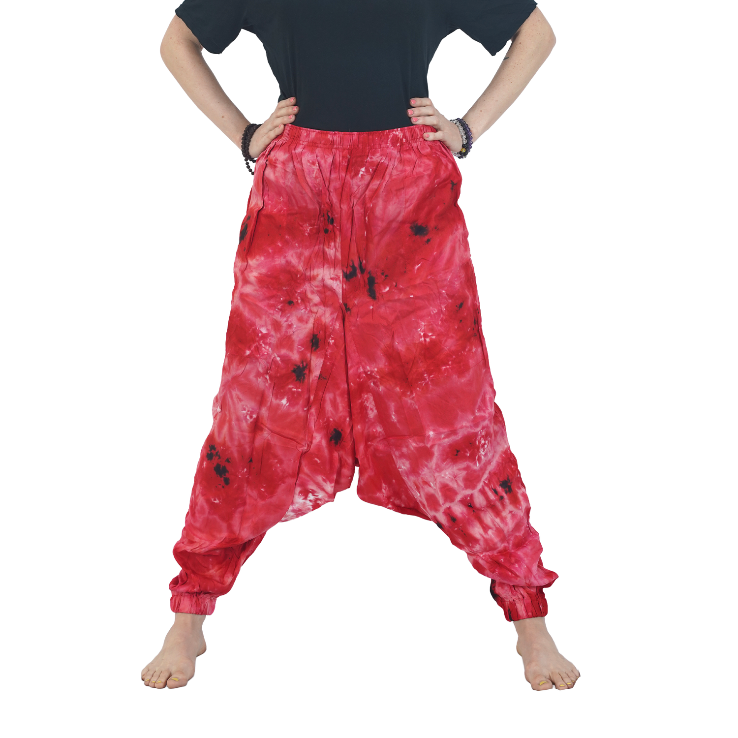 Red Tye Dye Harem Pants Rayon Drop Crotch