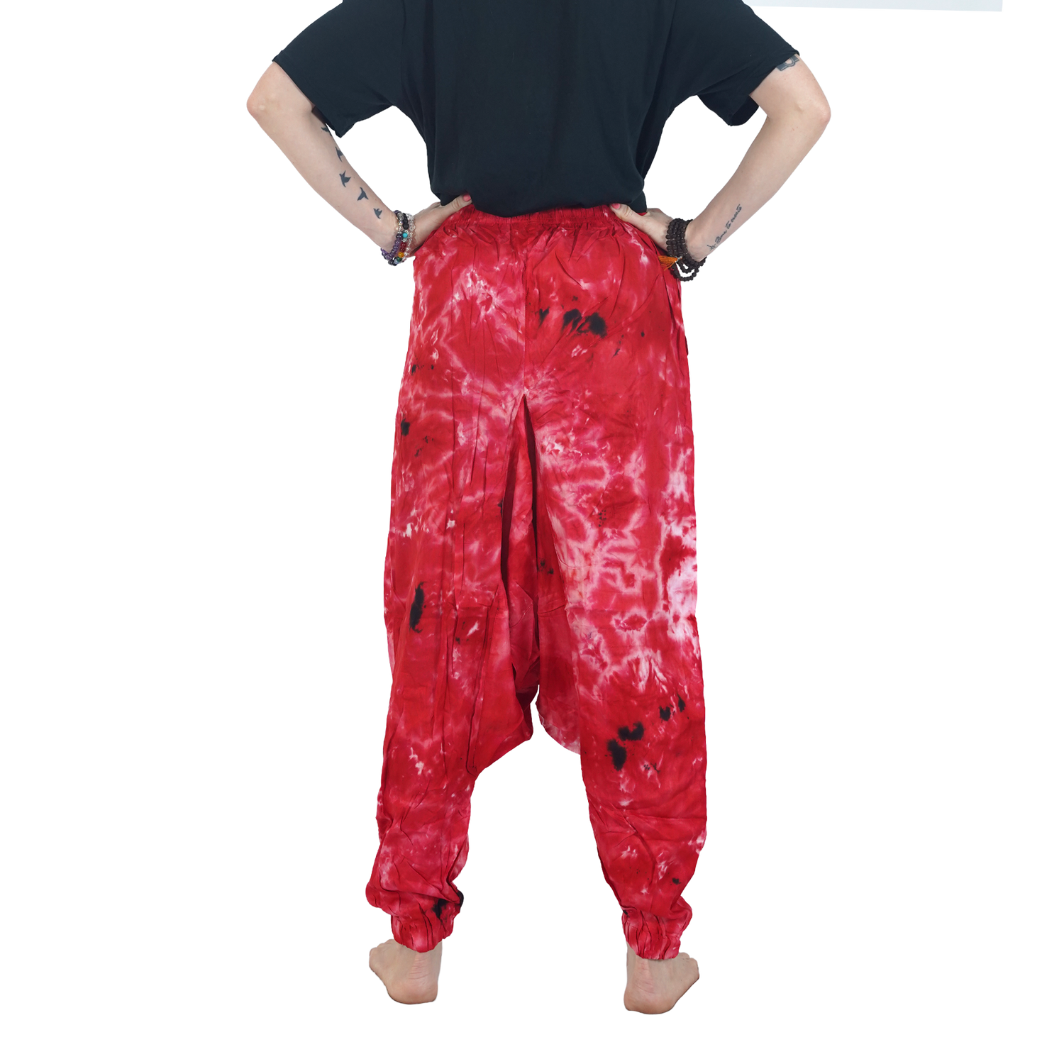 Red Tye Dye Harem Pants Rayon Drop Crotch