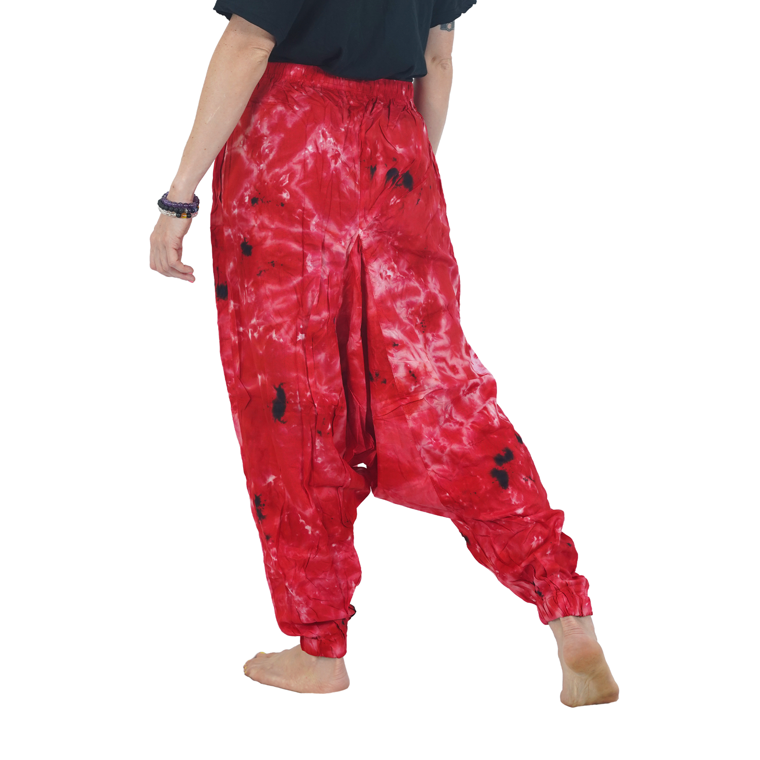 Red Tye Dye Harem Pants Rayon Drop Crotch
