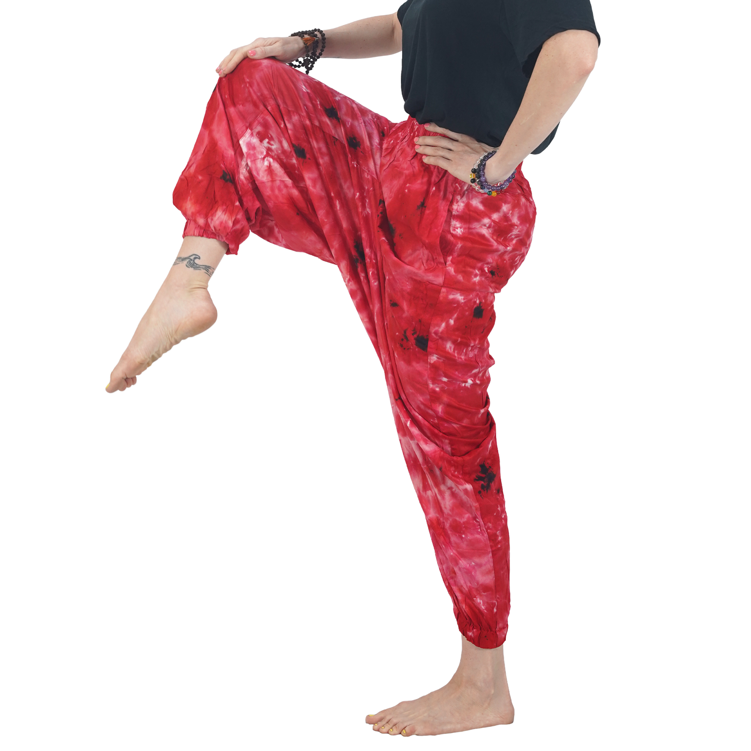 Red Tye Dye Harem Pants Rayon Drop Crotch