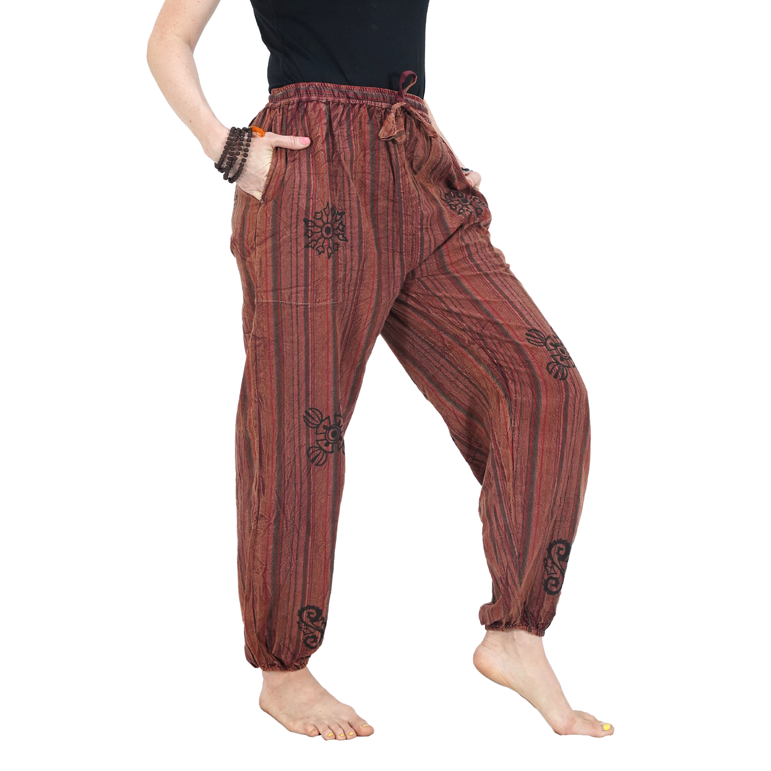 Reddish Brown Red Green Stripes 12 Block Pants
