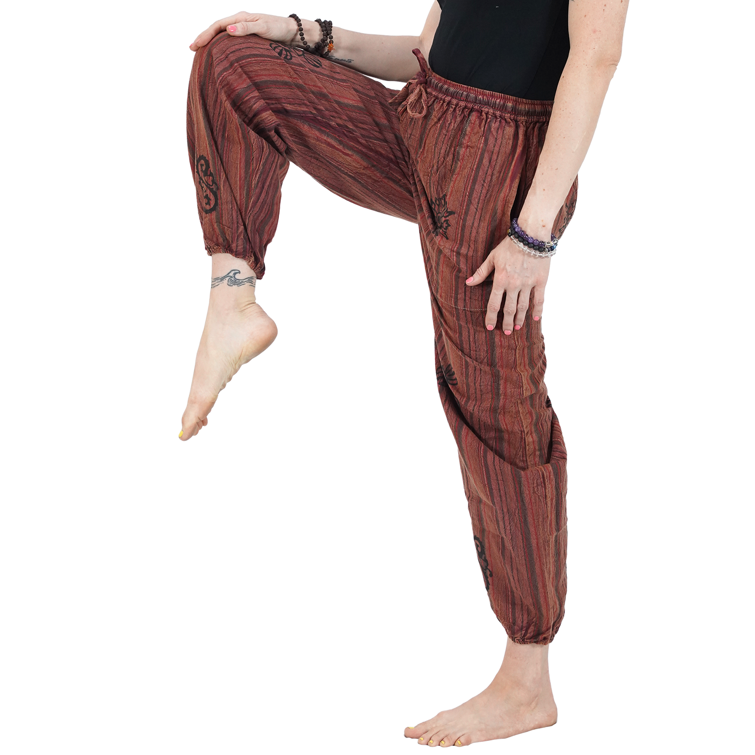 Reddish Brown Red Green Stripes 12 Block Pants