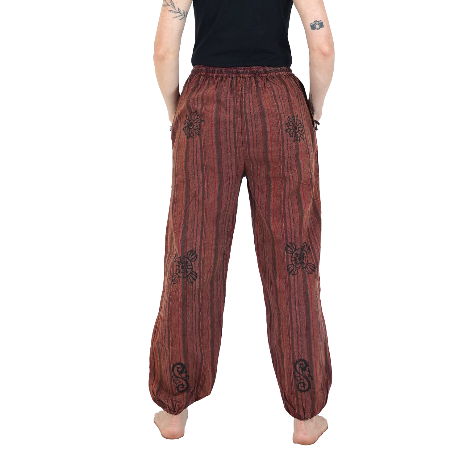 Reddish Brown Red Green Stripes 12 Block Pants