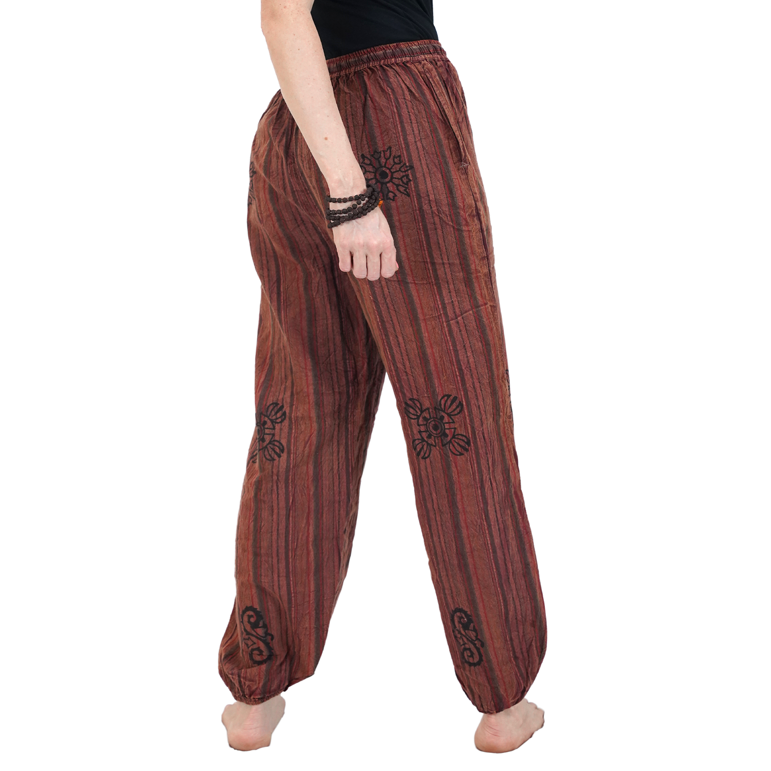 Reddish Brown Red Green Stripes 12 Block Pants