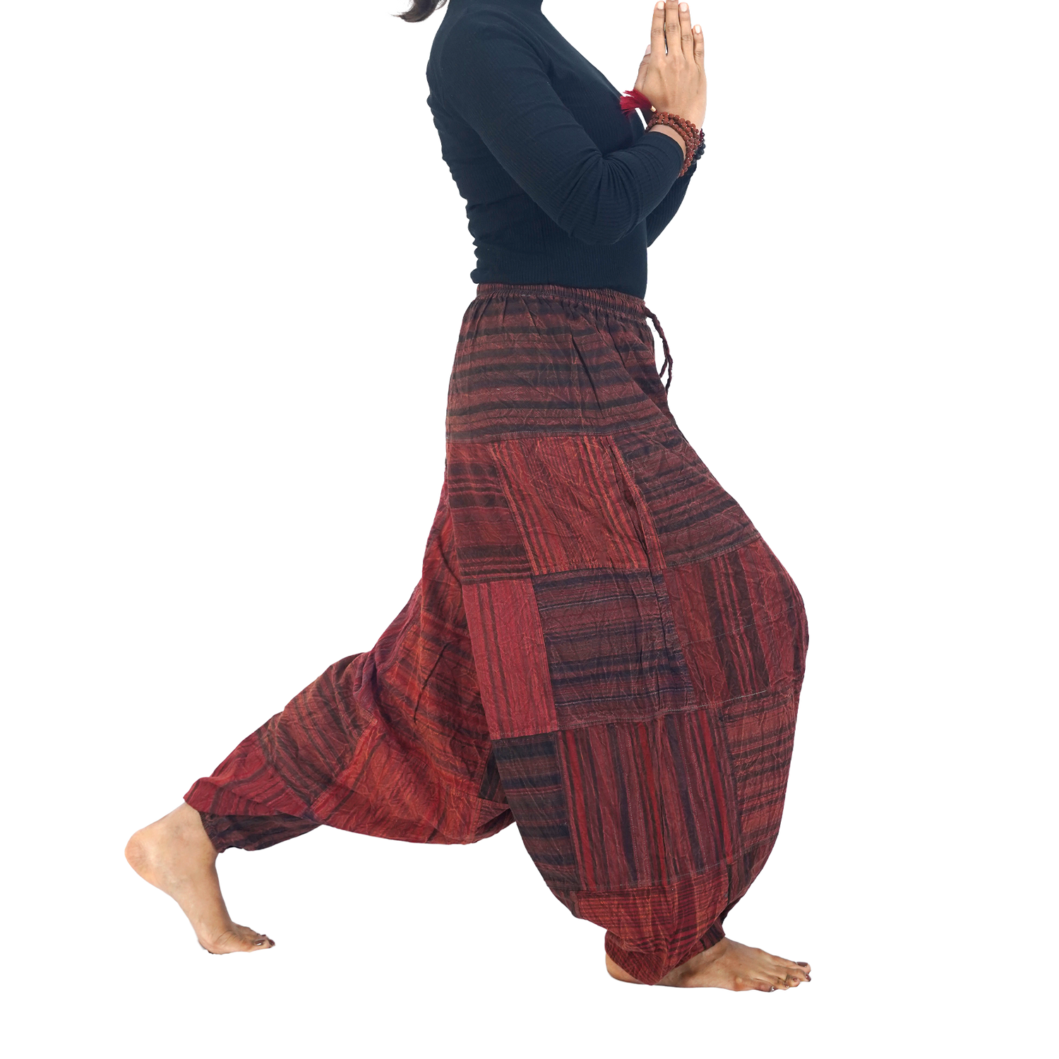 Dark Red with Black Stripes Classic Drop Crotch Harem Premium Patch Pant