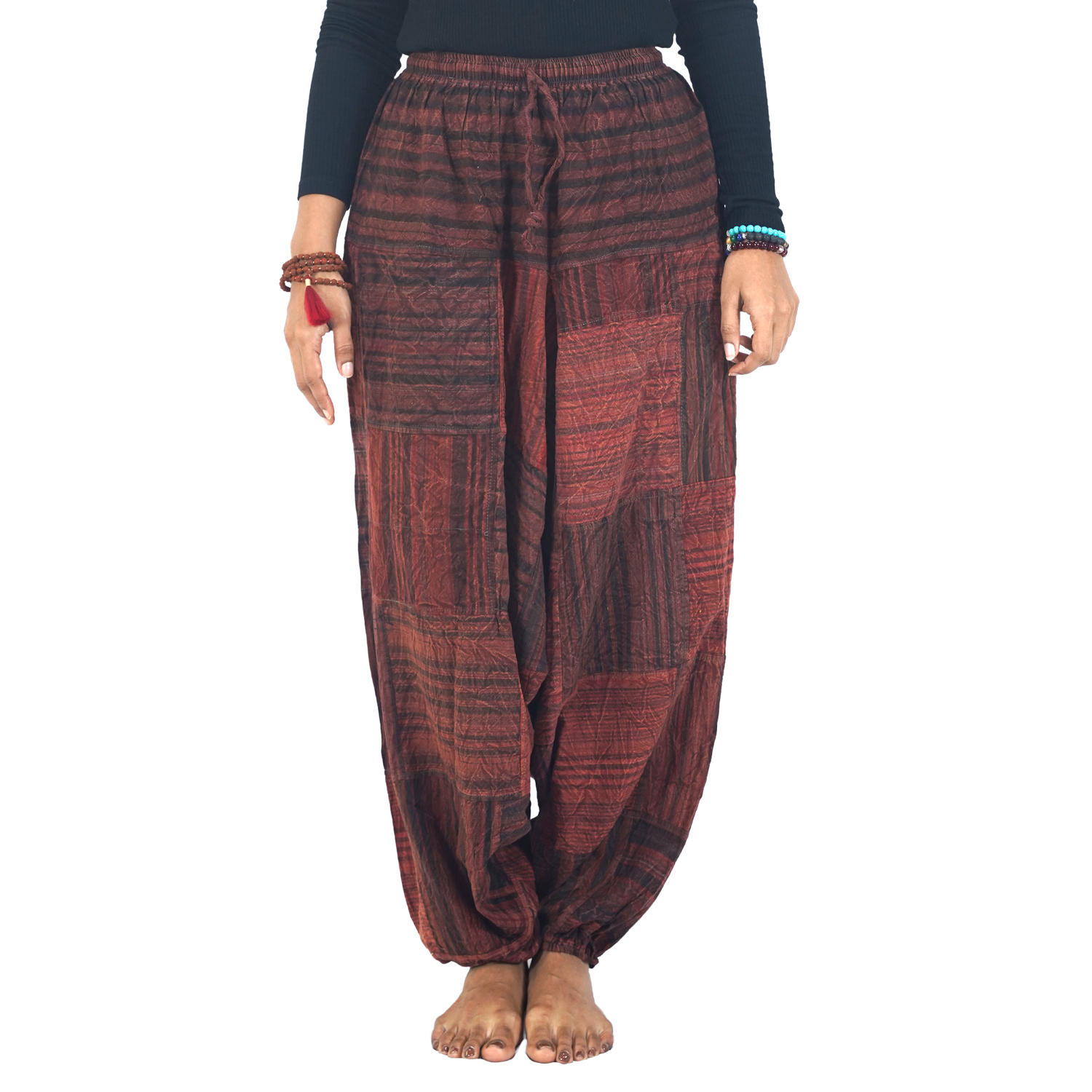 Dark Red with Black Stripes Classic Drop Crotch Harem Premium Patch Pant
