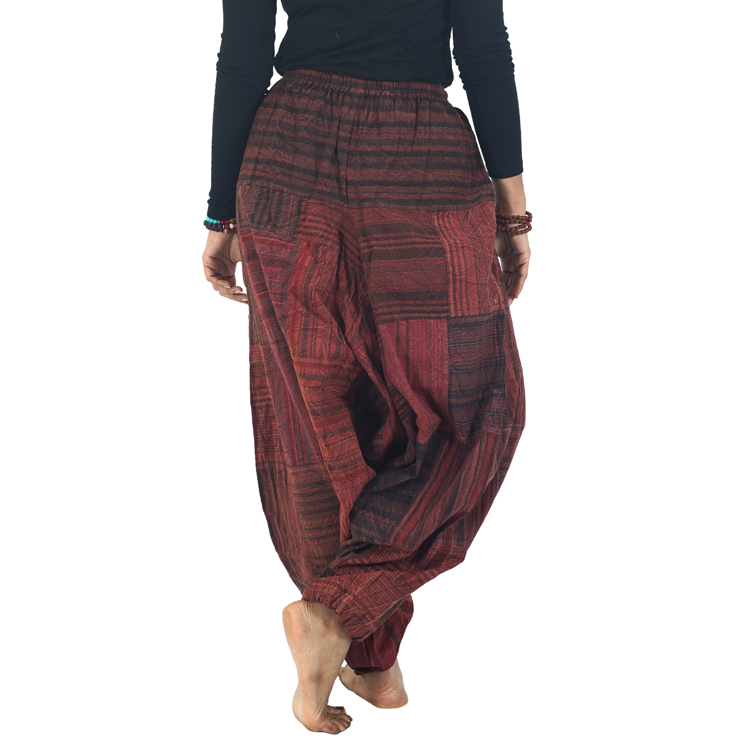 Dark Red with Black Stripes Classic Drop Crotch Harem Premium Patch Pant