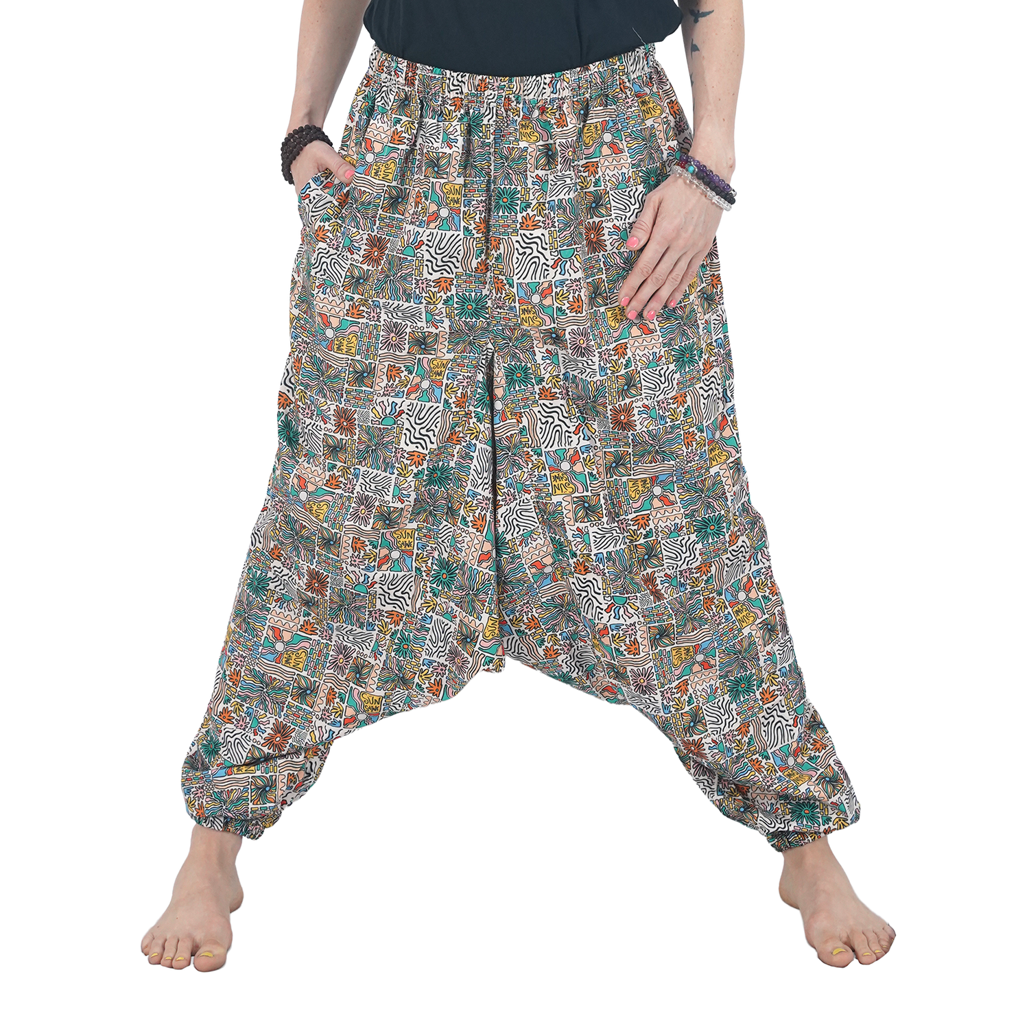 Gray Brown Sunshine Digital Printed Drop Crotch Pants Export Quality