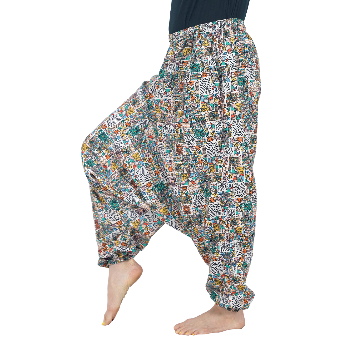 Gray Brown Sunshine Digital Printed Drop Crotch Pants Export Quality