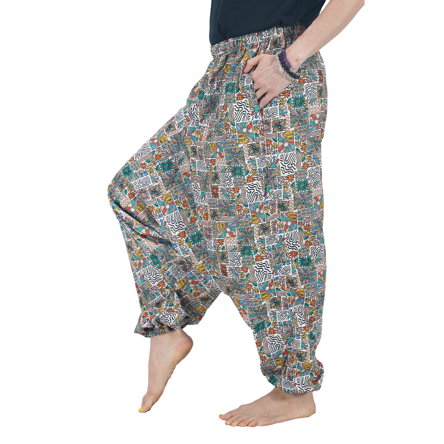 Gray Brown Sunshine Digital Printed Drop Crotch Pants Export Quality