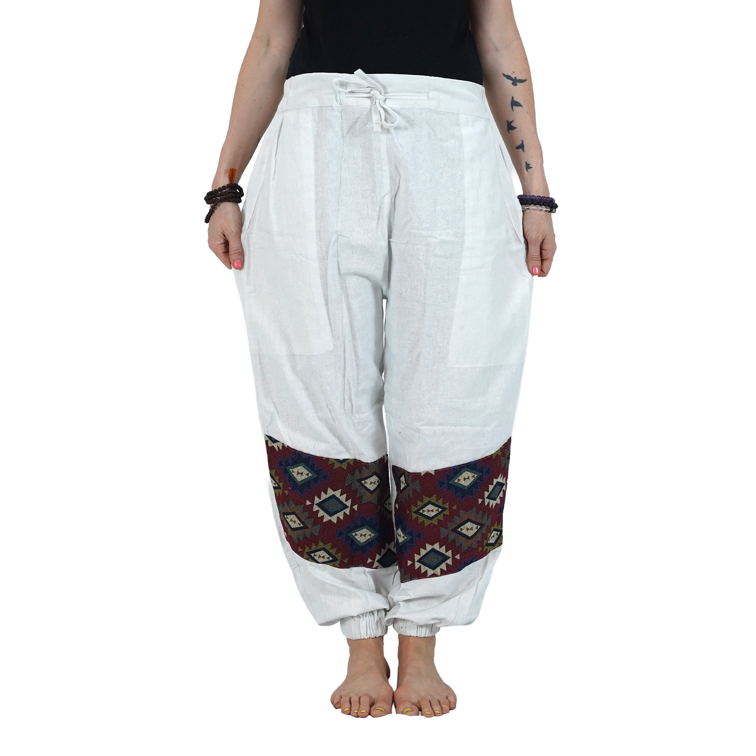 White with Dark Brown Pattern Yippie Hopper Elastic Back Side