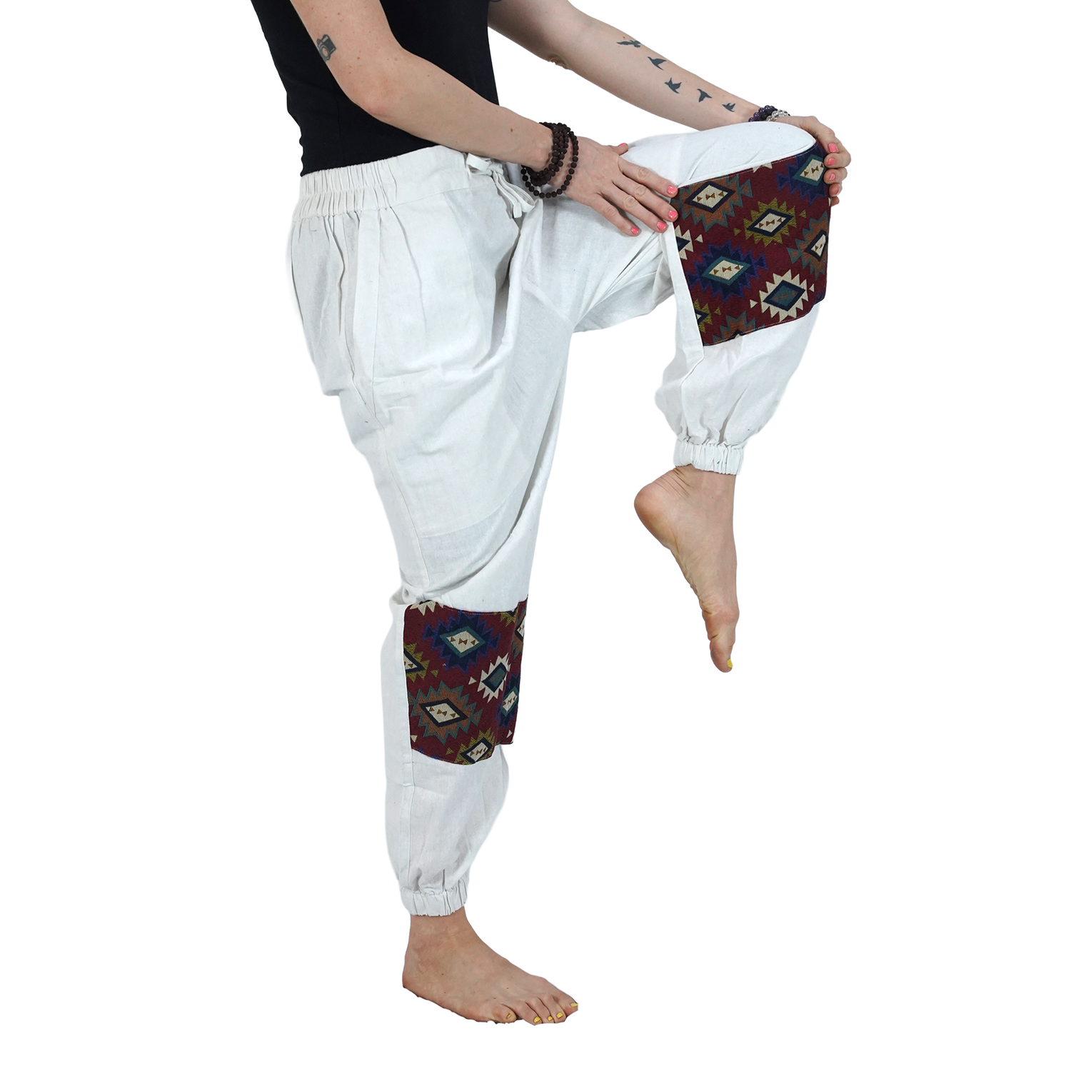 White with Dark Brown Pattern Yippie Hopper Elastic Back Side