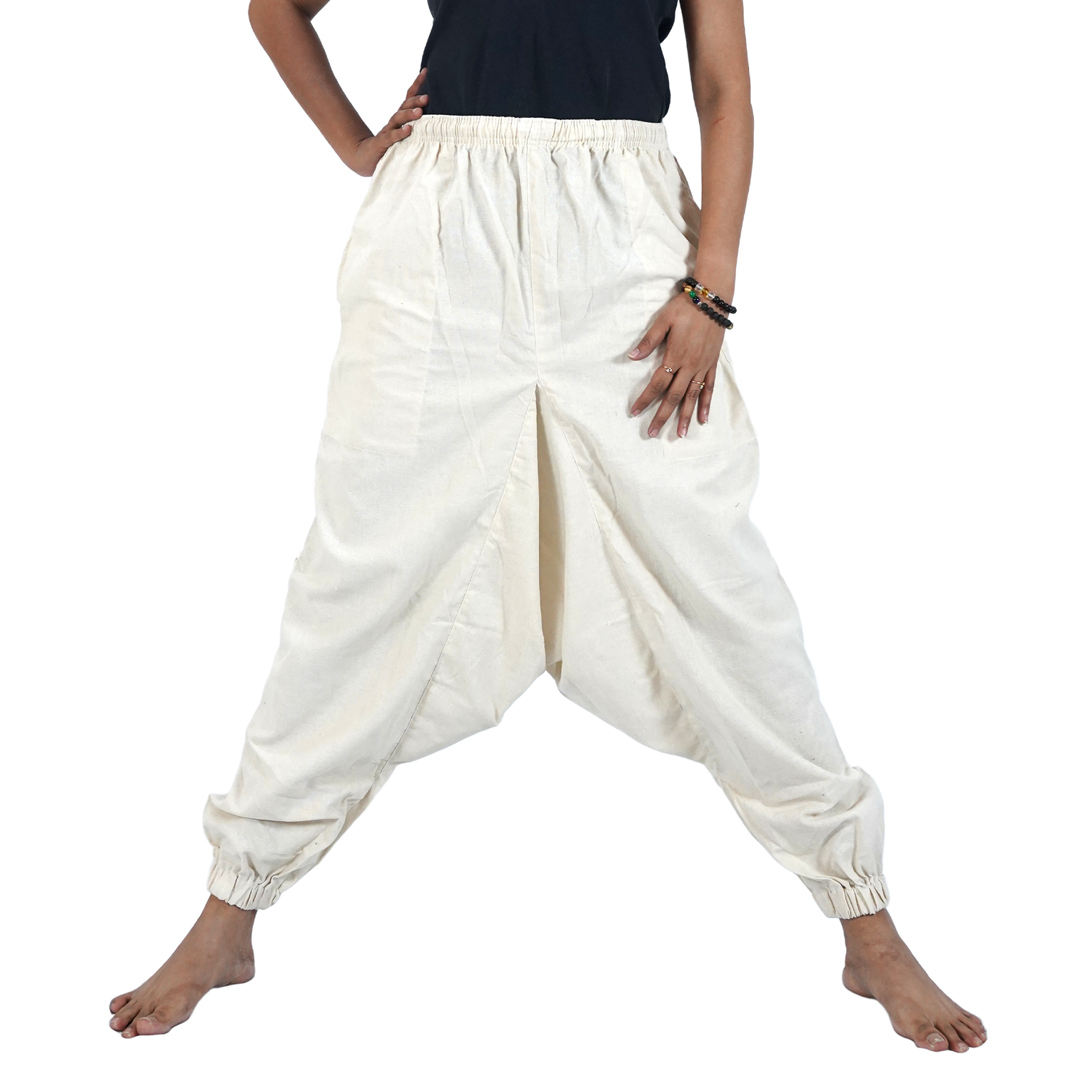 Off White Eco-Friendly-Fabric Cotton Drop Crotch Regular Harem