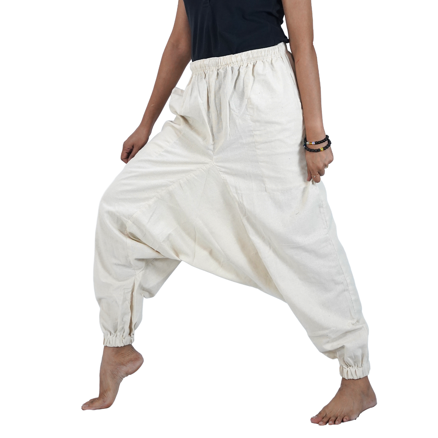 Off White Eco-Friendly-Fabric Cotton Drop Crotch Regular Harem