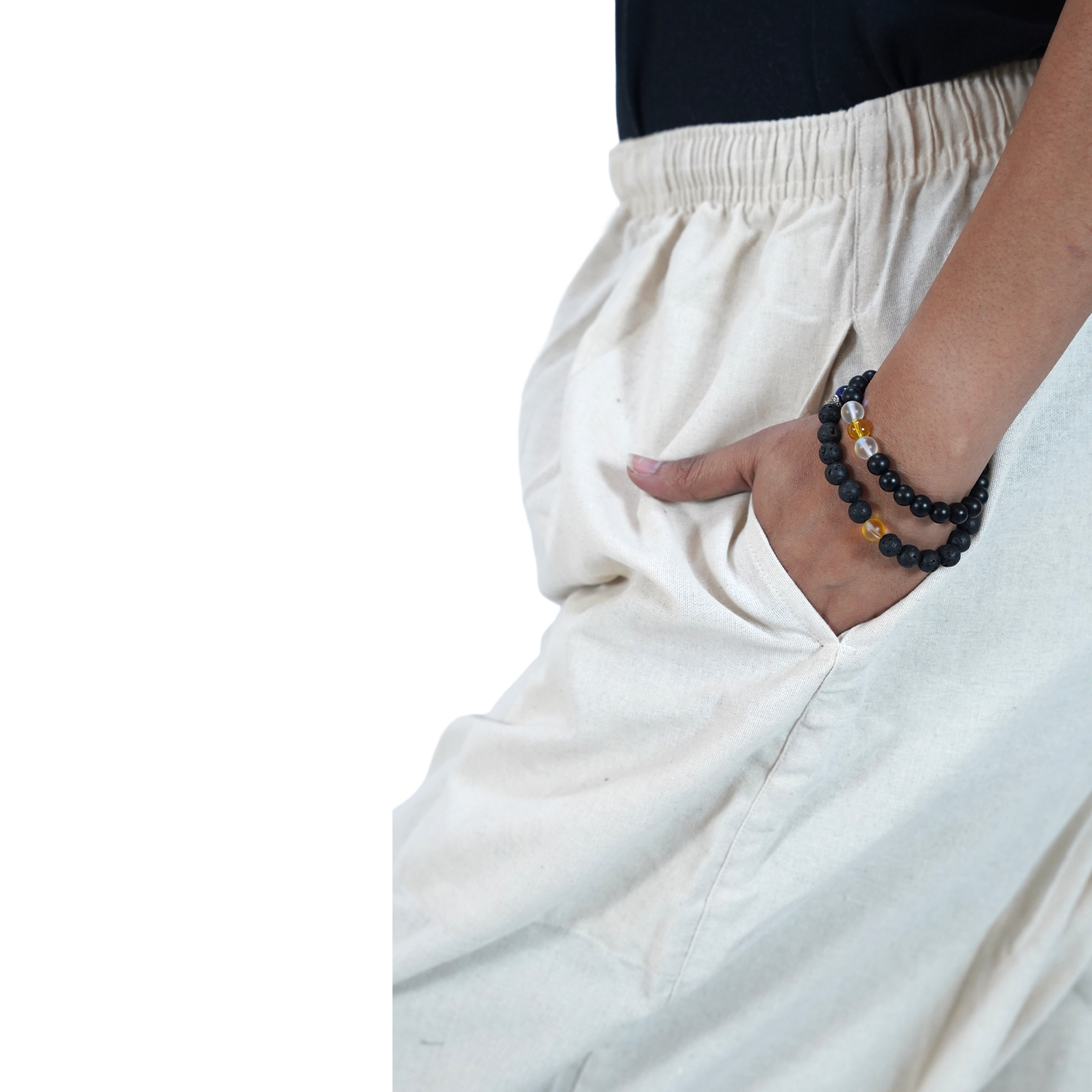 Off White Eco-Friendly-Fabric Cotton Drop Crotch Regular Harem