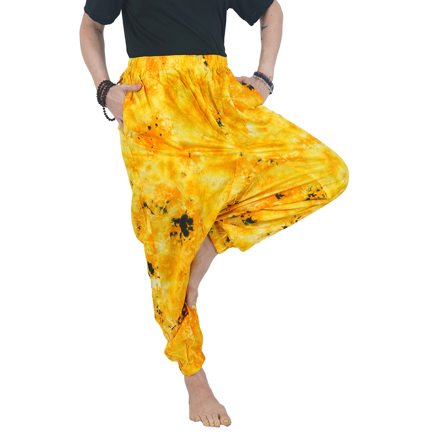 Yellow Tye Dye Harem Pants Rayon Drop Crotch