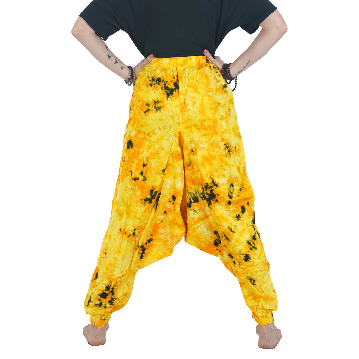 Yellow Tye Dye Harem Pants Rayon Drop Crotch