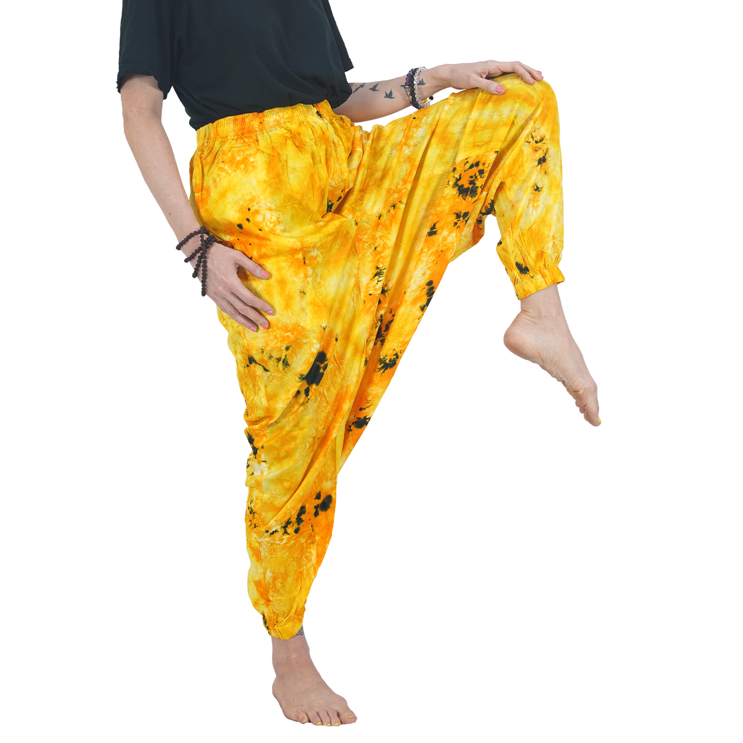 Yellow Tye Dye Harem Pants Rayon Drop Crotch
