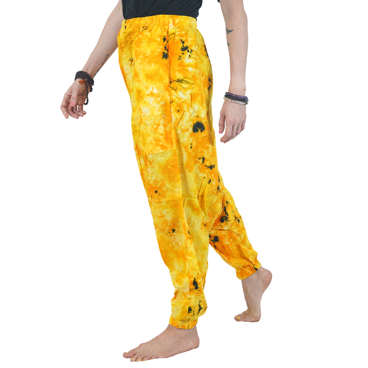 Yellow Tye Dye Harem Pants Rayon Drop Crotch