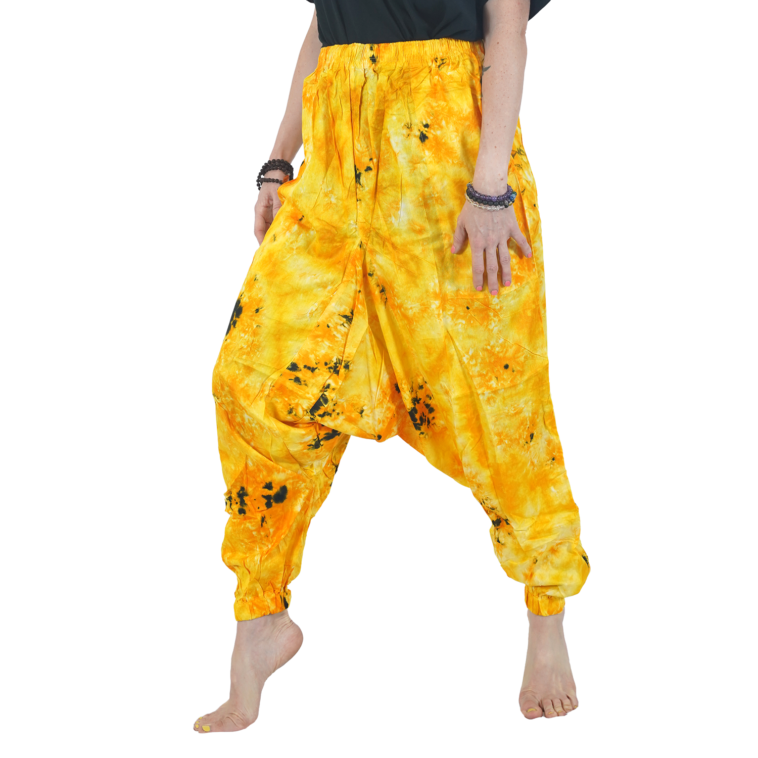 Yellow Tye Dye Harem Pants Rayon Drop Crotch