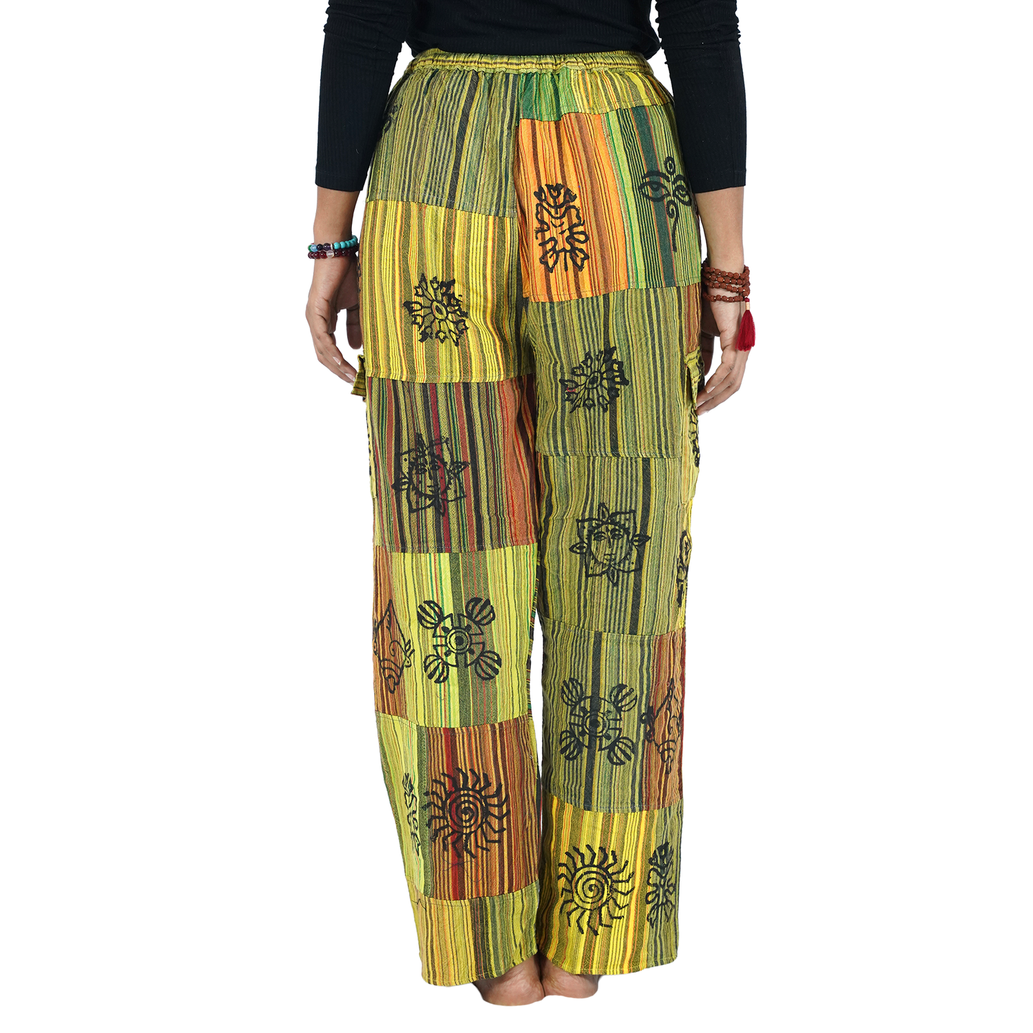 Yellow Green Stripes Premium Patchwork Pyjama Without Ankle Elastic
