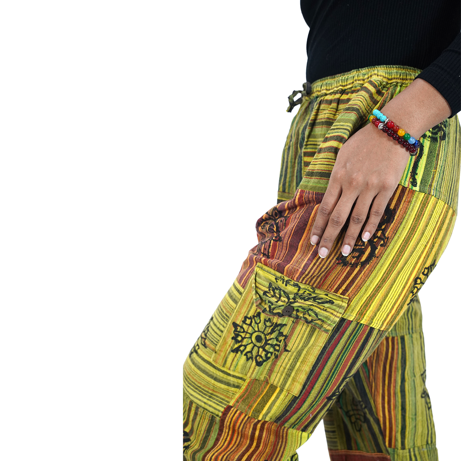 Yellow Green Stripes Premium Patchwork Pyjama Without Ankle Elastic