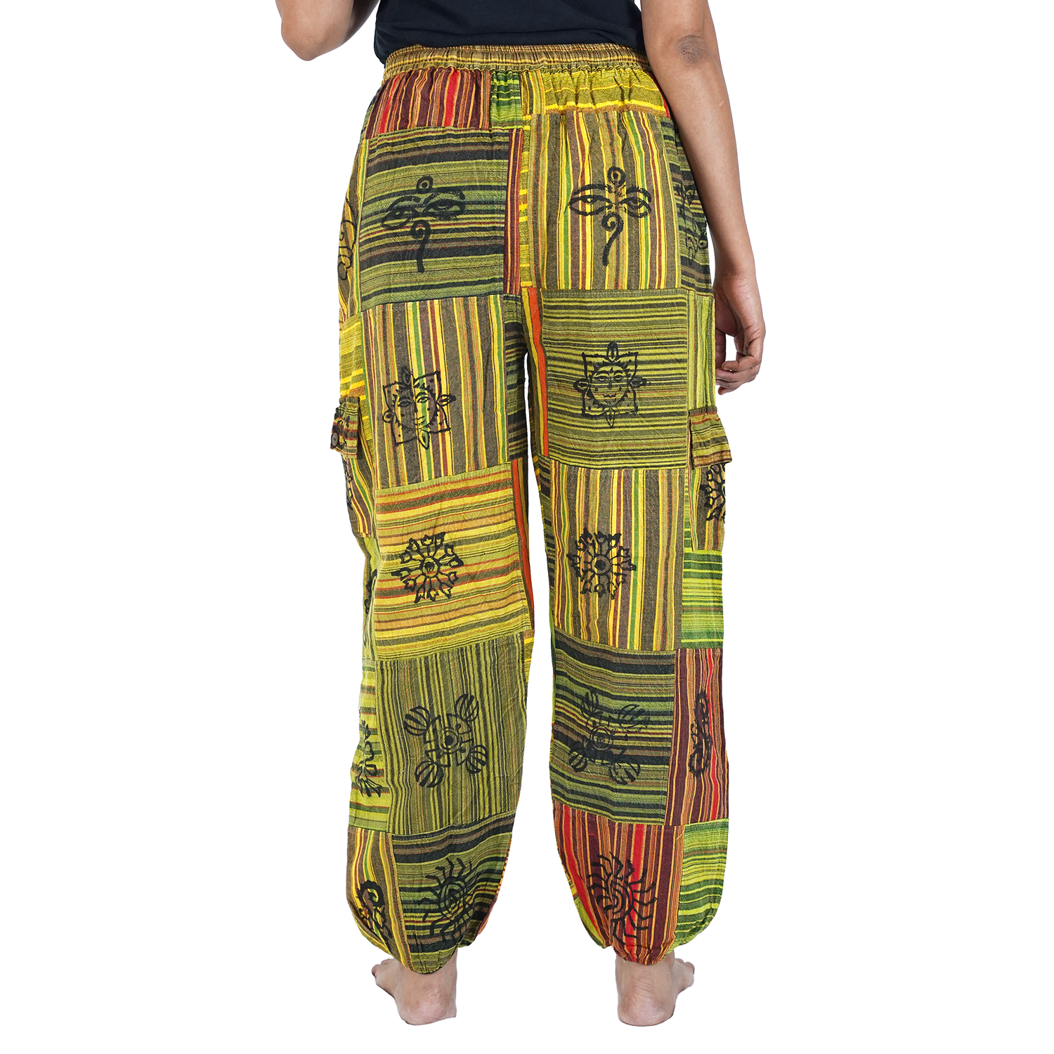 Yellow Green Black Stripes Classic Straight Harem Premium Patchwork Pants