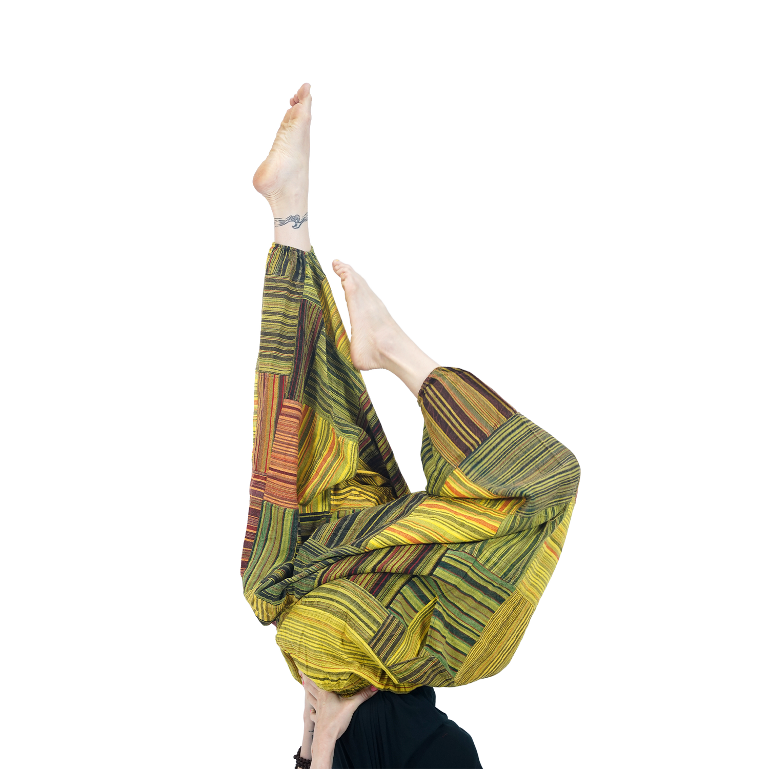 Yellow Green with Black Striped Classic Drop Crotch Harem Premium Patch Pant