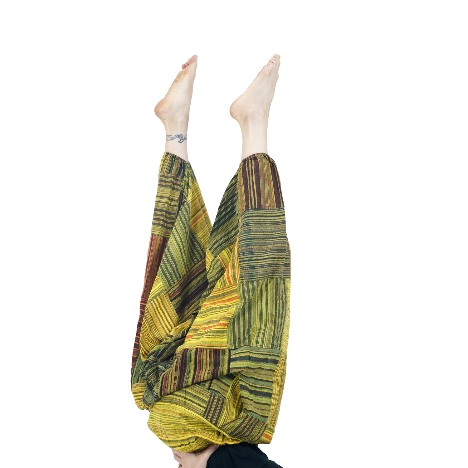 Yellow Green with Black Striped Classic Drop Crotch Harem Premium Patch Pant