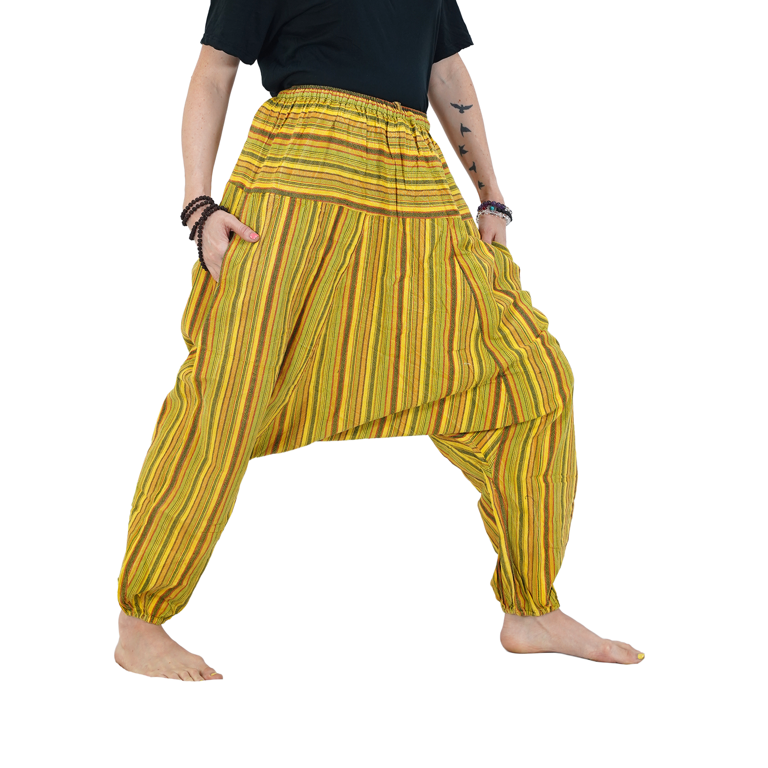 Yellow with Vertical Stripes Aflatoon Harem Pants