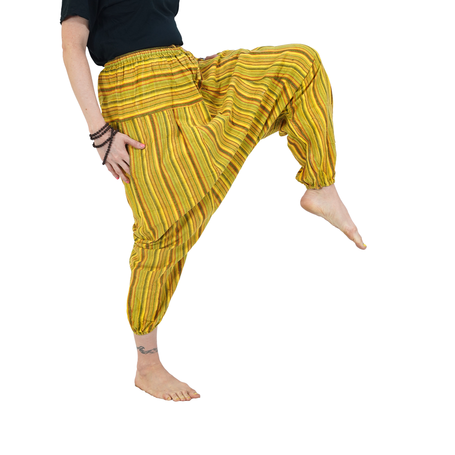 Yellow with Vertical Stripes Aflatoon Harem Pants