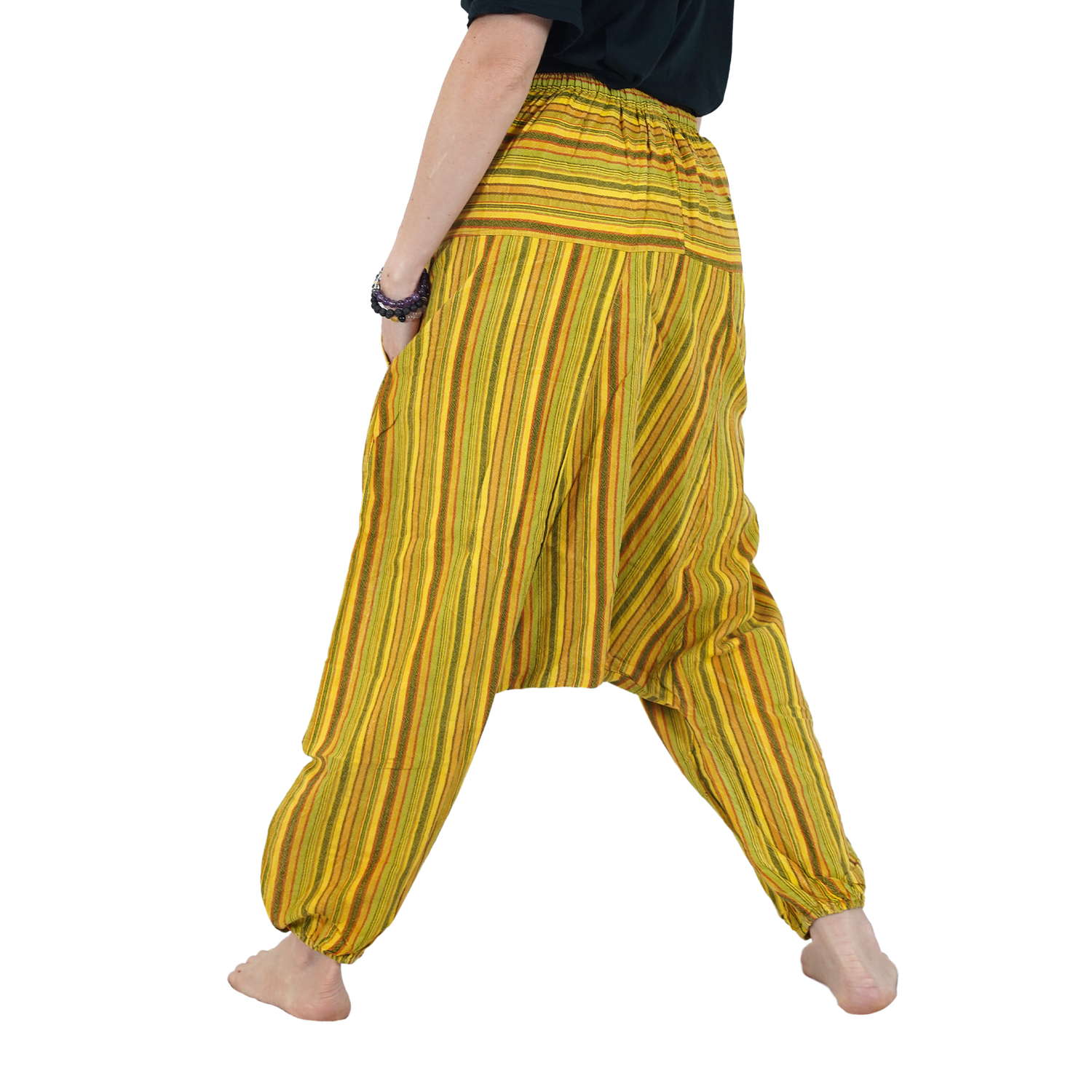 Yellow with Vertical Stripes Aflatoon Harem Pants