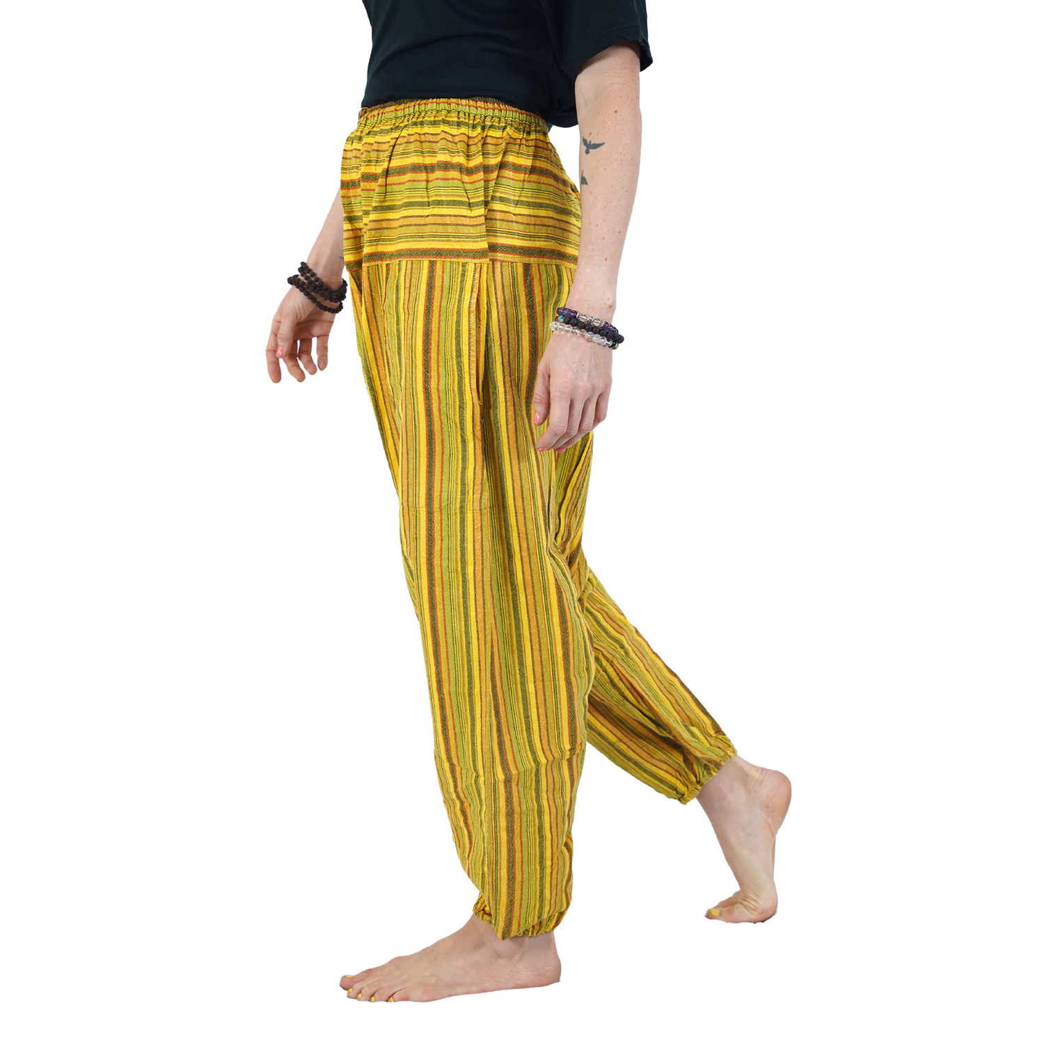 Yellow with Vertical Stripes Aflatoon Harem Pants